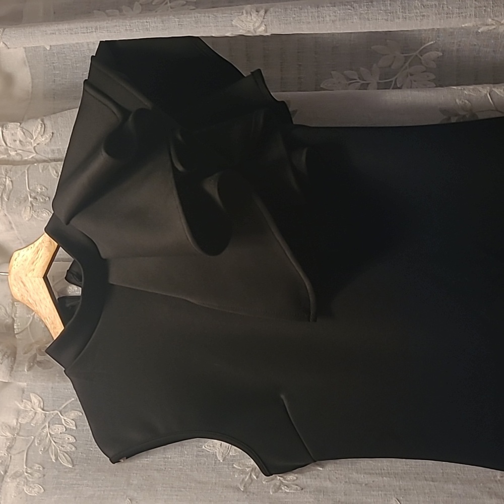 Bodycon black dress sleeveless with ruffles on the right side it stretches.